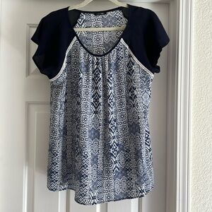 Paper Moon XL Short Sleeve Blue and White Blouse